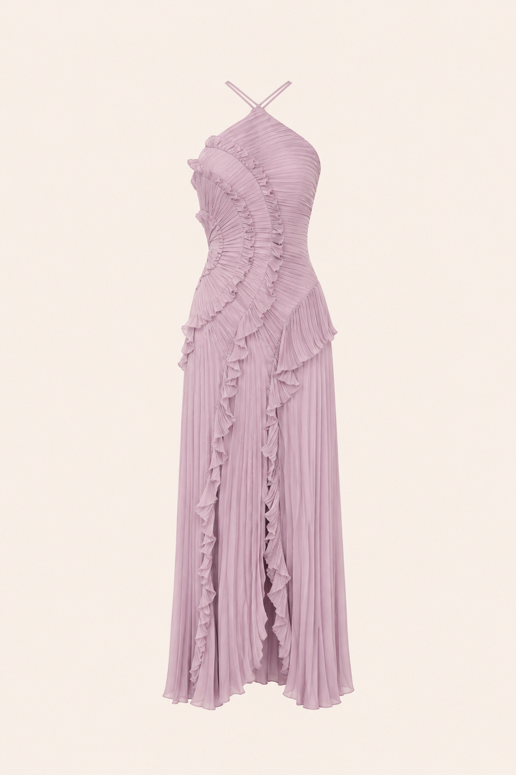 ALBA – Robe longue à volants plissés halter