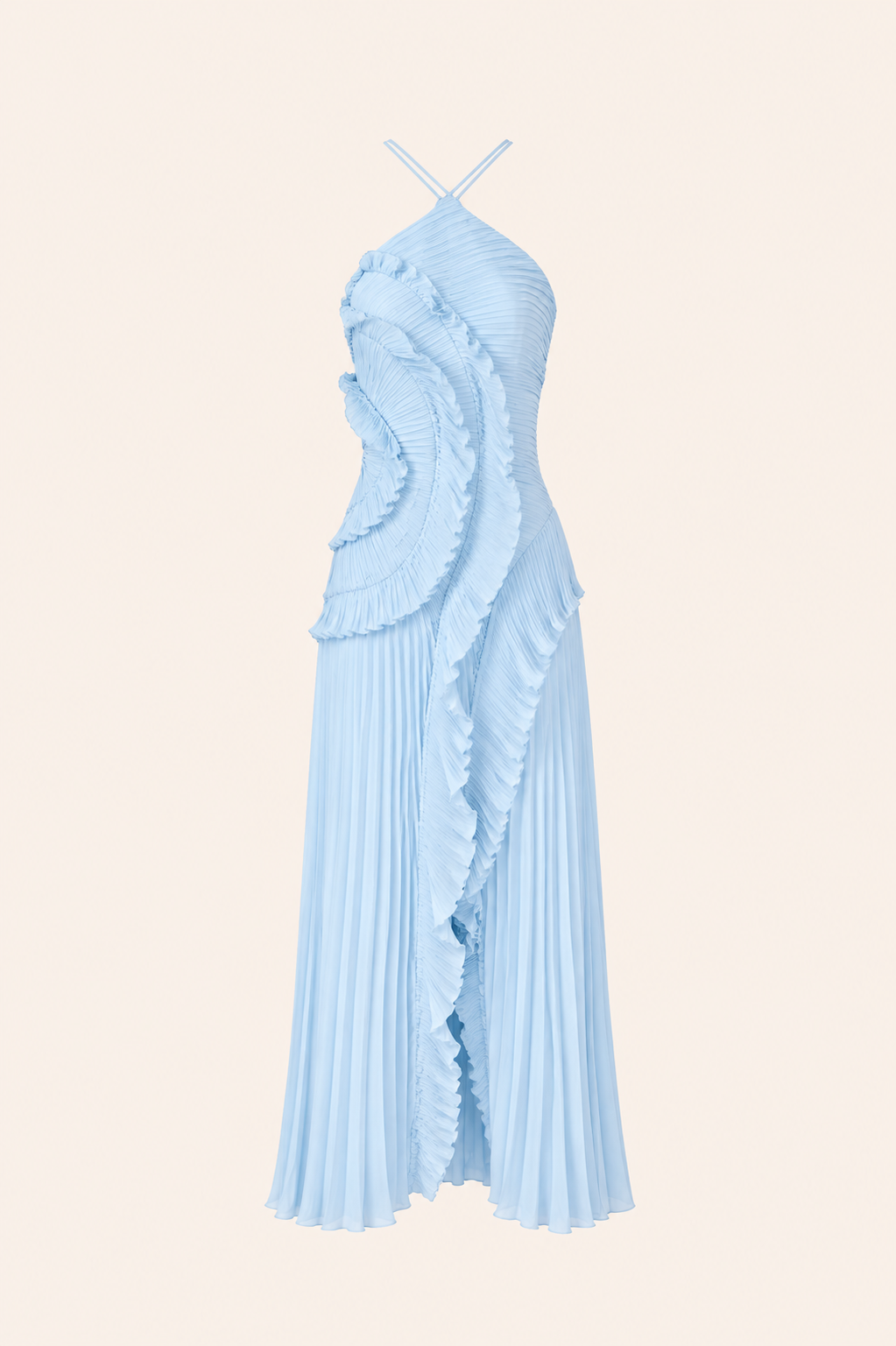 ALBA – Robe longue à volants plissés halter