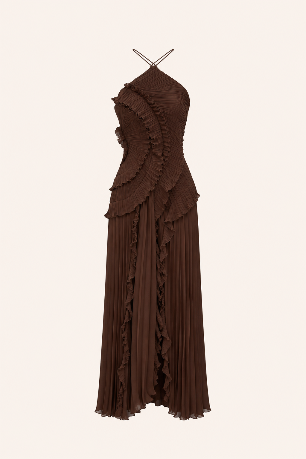 ALBA – Robe longue à volants plissés halter